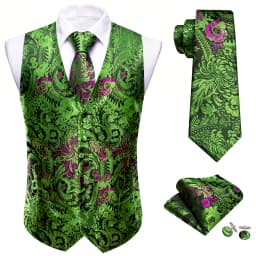 30 Colors Designer Green Vest for Men Clover Paisley Plaid V Neck Waistcoat Tie Set Wedding St.Patrick's Day