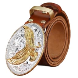 gold eagle big buckle full grain real leather 100% genuine leather hawk mens belts luxury high quality camel brown cowboys women