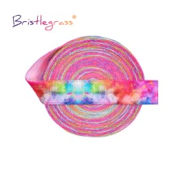 BRISTLEGRASS 2 5 10 Yard 5/8" 15mm Rainbow Rose Flower Floral Print Fold Over Elastic FOE Spandex Band Tape Hair Tie Sewing Trim