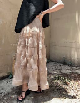 Miyake Pleated Wave Pattern Cake Skirt Original Designer Women 2024 Spring Korean Fashion High Waist Long Swing Flower Bud Skirt