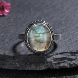 Silver Ring for Women Oval Round Natural Labradorite Ring Gift Sun Shaped Retro Luxury Fine Jewelry
