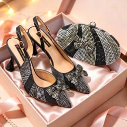 Italian Design Women's African Pointy Toe Thin Heels Streamline Texture Style Fashion Party High Heels And Exquisite Clutch Bags
