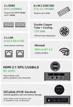 Topton Gaming Mini Computer Intel Ultra 9 285H 185H 7 255H 165H OCuLink USB4 2x2.5G LAN 2xNVMe Windows 11 WiFi6E Desktop Mini PC