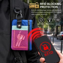Small Minimalist Wallet for Women Men RFID Blocking, Zipper Coin Pouch with ID Window and Keychain Travel Lanyard Wallet