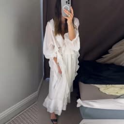 Elegant Ruffle Women's Dress Solid V Neck Full Lantern Sleeve Loose Long Casual Dresses New Street Beach Vacation Robe 2026