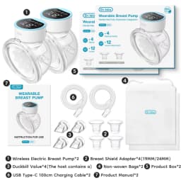 MAMIJOY 2PCS Wearable Electric Breast Pumps 4 Modes&12 Levels Hands Free Breast Pump 40dB Low Noise Free 19/24mm Flange DEB26D
