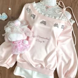 Japanese Rhinestone Cartoon Cute Sweatshirt Lace Patchwork Slash Neck Bandage Tops Y2k Aesthetic Loose Grunge Women Clothing