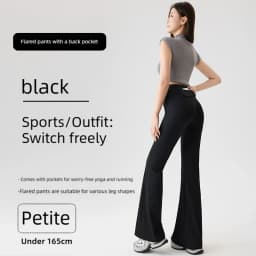 Women Bootcut Shark Yoga Flare Pants With Back Waist Pocket Fitness Workout Leggings Casual Sports Long Pants High Waist Trouser