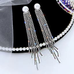 Shiny Crystal Zircon Long Stud Earrings for Women Geometric Hanging Drop Tassel Earring Fashion Party Vintage Pendant Jewelry