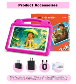 ANRY 2025 Kids Tablet PC Android 15 10.1 Inch 8GB(4+4Expand) RAM 64GB ROM Tab WIFI Dual Camera Tablets With EVA Protective Cover