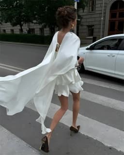 Elegant White Satin Ruffles Short Dress Chic Slip Backless Shawl Silk Bandage Mini Dresses Evening Birthday New Summer 2026