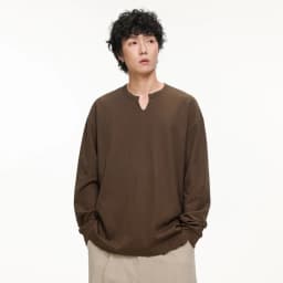 PFNW Versatile Solid Color Casual Base Shirt Men's V Neck Textured Long Sleeve T Shirt 2026 Autumn New Tide 28L3528