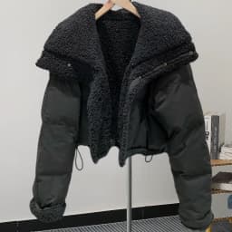Women's Beige Patchwork Faux Rabbit Fur Parka Coat Warm Fashion Overcoat Harajuku Vintage Padded Coats 2000s Clothes 2024 Winter