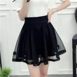 Mini Skirts Women Elegant Cute Black A-Line Korean Fashion Streetwear Skirt A Line Mesh Elastic Tulle Pleated Lolita Skirt