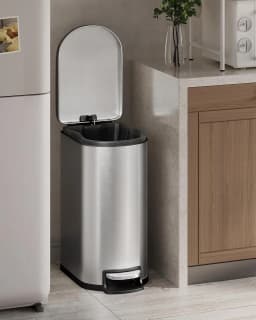13 Gal / 50 L Slim Stainless Steel Step Trash Can with Soft-Close Lid – Kitchen Garbage Bin with Inner Bucket, Rear Handle, Rustproof, Silver