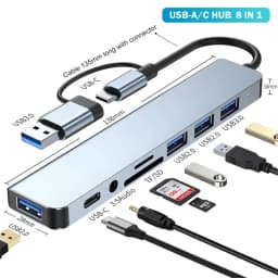 8-In-2 Port USB C Expander USB 3.0 Hub Type C Splitter Type C Dock Multiport 7 Port Adapter USB Expander For Xiaomi Phone Tablet