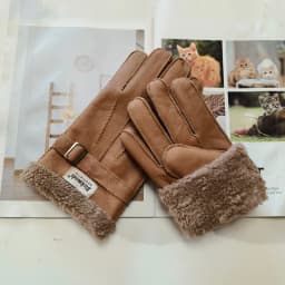 New men's sheepskin fur gloves thickened wool lining warm and cold resistant winter gloves leather