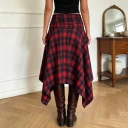 Women's Vintage Irregular Long Skirts Mid Waist Plaid Print Gothic A-Line Skirts