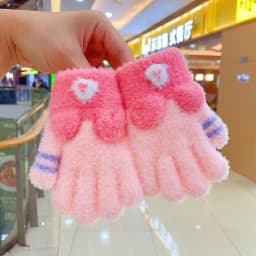 3-6 Years Winter Fuzzy Plush Gloves 3D Plush Animal Ears Color‑Block Windproof Warm Full Finger Gloves For Toddler Boys Girls