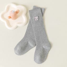 Spring Autumn Girls Knee High Socks Cotton Bow Embroidery Socks for 3-12Y Kids Solid Color Sweet Long Tube Stockings