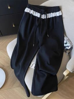 Korean Fashion Solid Pants Female Gray Lace Patchwork Sweatpants Women High Waist Casual Loose Trousers Elegant Wide Leg Pants
