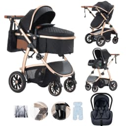 3 in 1 Prams Travel System, Pushchair with Height Adjustable Handle, Travel Pram with Mosquito Net, Baby Stroller with Aluminum