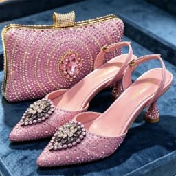 Crystal Rhinestone Heels & Clutch Bag Set Pointed Slingback Heels Women Wedding Prom Party Elegant Formal Matching Shoe Purse