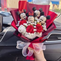 Catoon Micky Mouse Minnie Plush Doll Toy With Flowers Creative Handmade Bouquet Valentine Christmas Graduation Gift For Kids