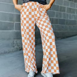 Womens Checkered Wide Leg Pants Vintage High Elastic Waist Straight Loose Fit Lounge Trouser Teen Girl Harajuku Streetwear