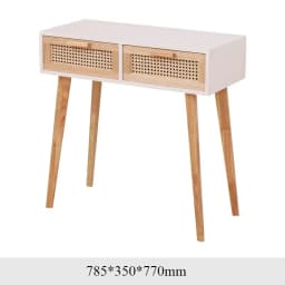 Nordic Solid Wood Dressing Table Bedroom Rattan Jewelry Cabinet Multi-functional Computer Desk, Double Draw Design, Makeup Table