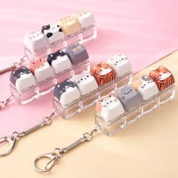 Kawaii Cat Relax 4-Key Keyboard Button Fidget Toy Mini Fidget Keychain Portable Stress Relief Toy Bag Charm Decompression Toy