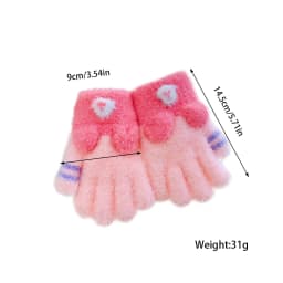 3-6 Years Winter Fuzzy Plush Gloves 3D Plush Animal Ears Color‑Block Windproof Warm Full Finger Gloves For Toddler Boys Girls