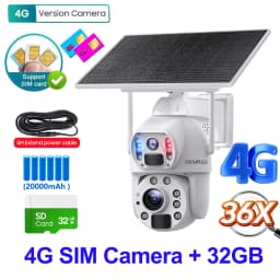 SHIWOJIA 36X ZOOM 12MP 4G SIM Solar Camera Outdoor 360° Wireless WIFI Battery Security Cameras with Solar Panel PIR Night Vision