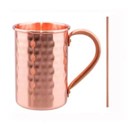 Retro Pure Copper 2 Cups, 2 Straws Set 400ml Solid Moscow Mule 100% Copper Cocktail Glass Beer Milk Mug Tea Tumbler Drinkware