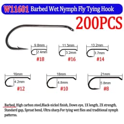 200pcs Barbed and Barbless Fishing Fly Hook Nymphs Pupa Egg Fly Dry Fly Wet Fly Jig Nymph Hook Caddis Streamer Fly Tying Hook