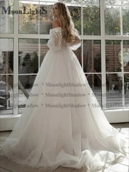 Moonlight Glitter Wedding Dresses Puff Sleeve Appliques Lace 3D Flower off Shoulder Tulle Bride Gown Customized vestidosdenovia