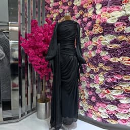 LGRQ 2026 New Spring And Autumn Round Neck Pleated Fold Floor Length Party Dress Lantern Sleeves High Waist Vestido