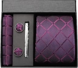 Luxury 8CM Men Silk Necktie Plaid&Check Ties Pocket Square Cufflink Tie Clip Gift Box Set For Man Groom Formal Business Jacquard