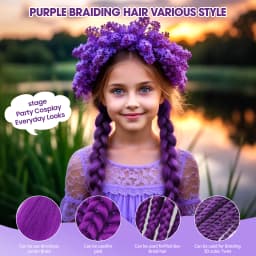 2Pcs Purple Braiding Ponytail Hair With Elastic Band ,24Inch Yaki Synthetic Braids Hair Extension Pre Stretched Cosplay Braids