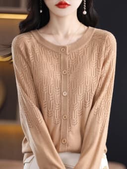 Spring Autumn Women Wool Blend Sweater O-neck Hollow Out Cardigan New Fashion Casual Knitted Slim Soft Jacket Bottoming Tops