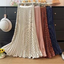 Spring Summer Tall Women's High Waist Pleated Skirt - Korean Elegant Ruffle Trim Flared Maxi Skirt with Wide Hem