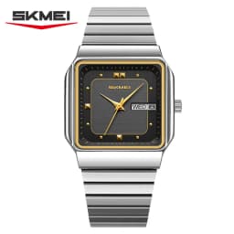 SKMEI 9414 Simple Square Dial Calendar Week Stainless Steel Strap Quartz Watch Men's Waterproof Business Mens Watch Reloj Hombre