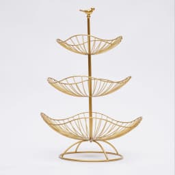 3 Tier Gold Fruit Tray Bowl Holder Storage Basket Open Hollowed-Out Design Bird Lotus-Leaf-Shaped for Placing Apple Pear Orange