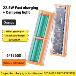 22.5W DIY Battery Charger Case Transparent Fast Charging Case For 6PCS 18650 20000mAh Battery Charging Box For iPhone Samsung