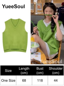Green Knit Vest Printed Sleeveless Pullover Oversized Women Sweater Vest 2026 New Y2K Vintage Knitwear Women's Autumn Clothing