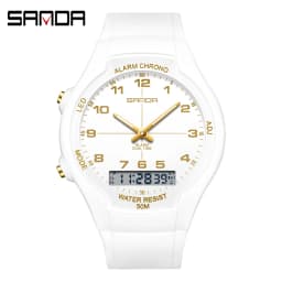SANDA 6320 Dual Screen Electronic Alarm Clock Watch Fashion Waterproof Men's and Women's Watch Night Light Student Sports Watch