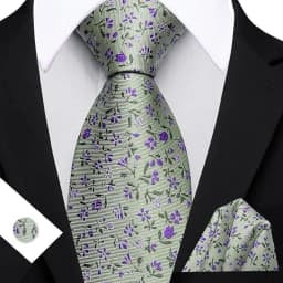 Elegant Spring Style Flower Men Tie Set Casual Wedding Business Necktie Hanky Cufflinks 3PCS Suit Accessories Mint Green Pink