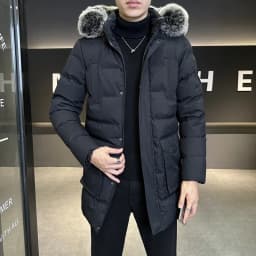 Autumn Winter Main Push Mid Length Solid Color Hooded Cotton Coat For Men Plus Size Korean Style Thick Warm Unisex Youth Trendy