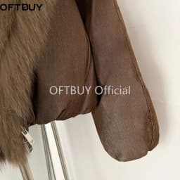 OFTBUY Oversized Quilted Outerwear Warm Winter Wear Smooth Zipper Duck Down Jacket Female Women Genuine Fox Fur Winter Coat