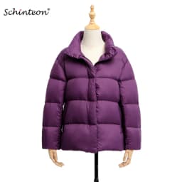 Schinteon Women Ultralight 90% White Duck Down Jacket Stand Collar Coat Casual Loose Winter Outwear High Quality 8 Colors